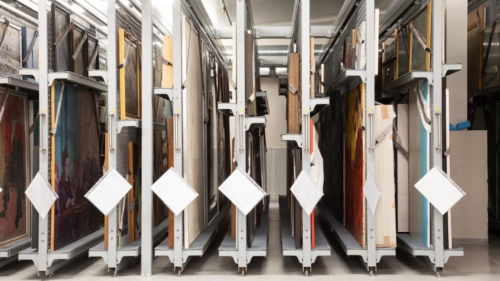 Artworks in the storage space of collections.